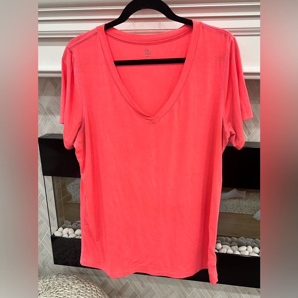 GAP Fit Bright Neon Pink V-Neck Active Wear Tee XL